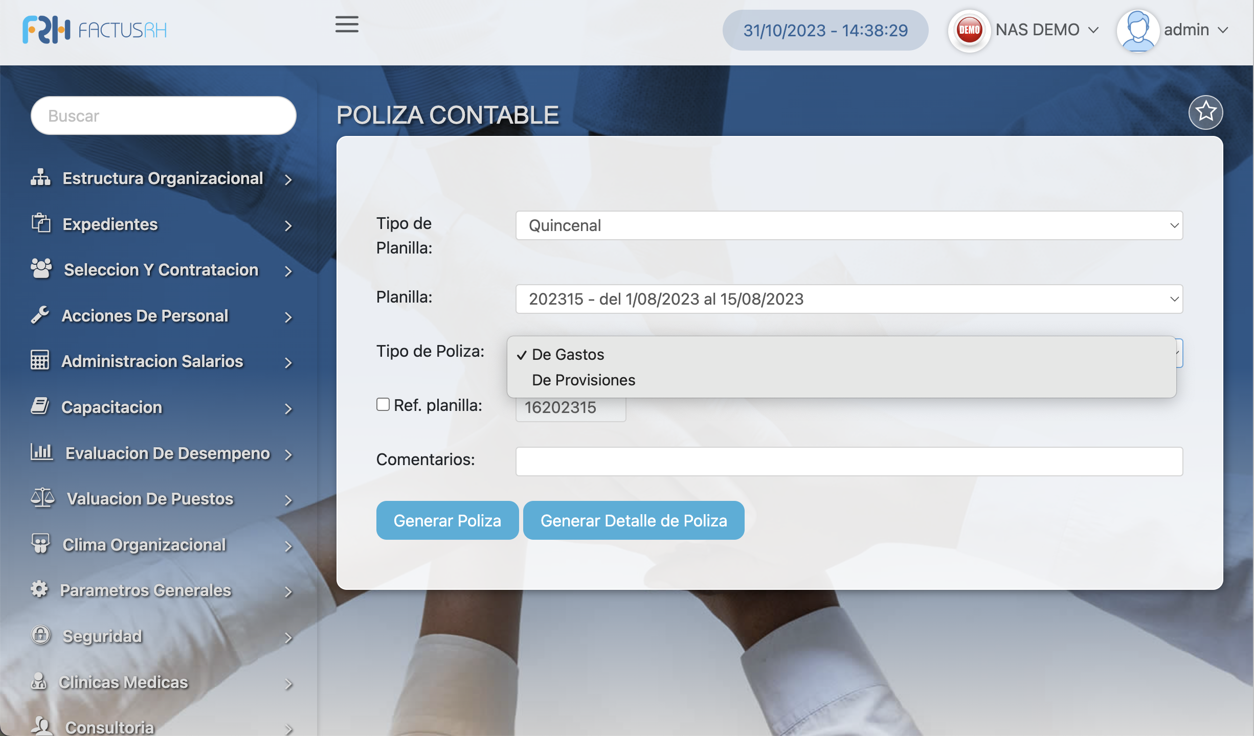 screenshot of FACTUS RH